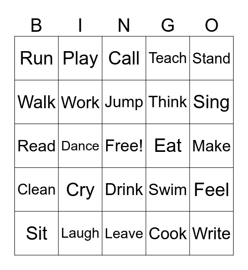 Verb Bingo Card