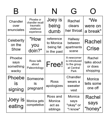 Friends binge-watch Bingo Card