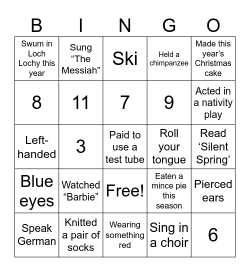 Book Club Christmas Bingo Card