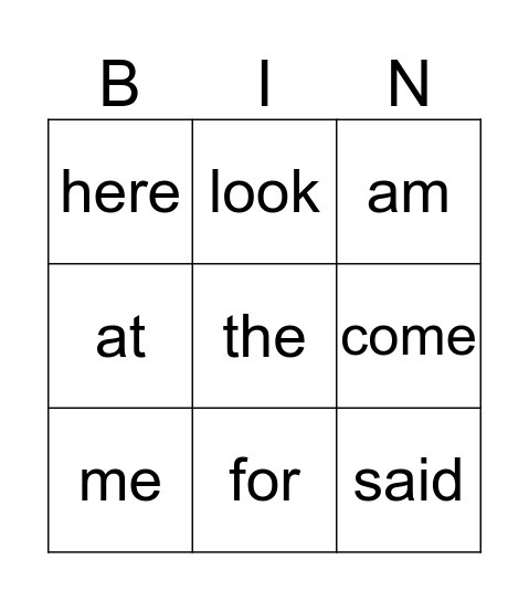 Sight Word Review 1 Bingo Card