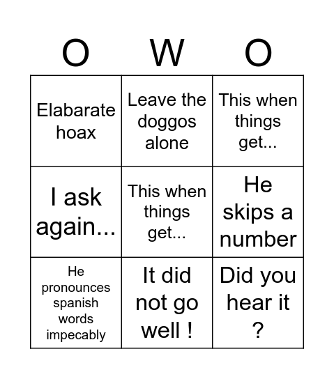 Untitled Bingo Card