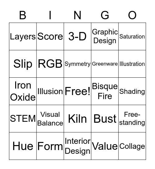Art Vocabulary BINGO Card