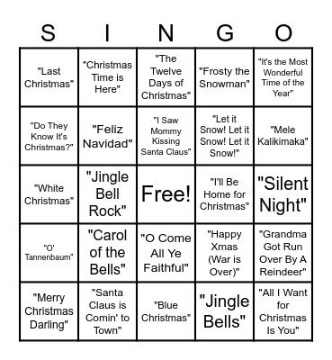 Christmas Songs Bingo Card