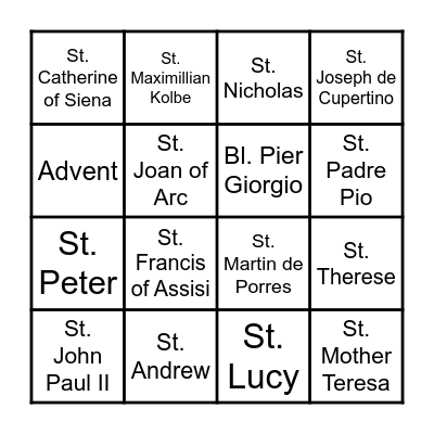 Saints Bingo Card