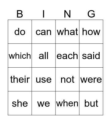 Green/Blue Sight Words Bingo Card