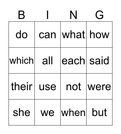Green/Blue Sight Words Bingo Card