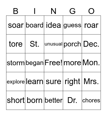 5.3  (HFW,or,ore,oar, abbreviations,) Bingo Card