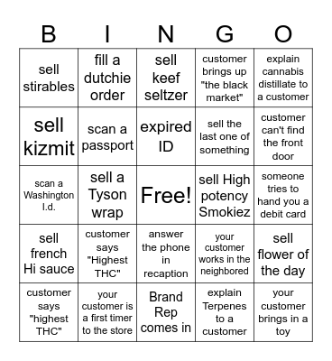 BUDTENDER Bingo Card