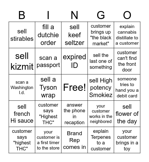 BUDTENDER Bingo Card