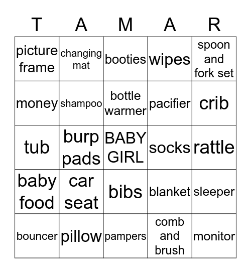 Tamar's Bingo Game Bingo Card