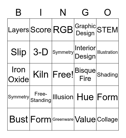 Art Vocabulary BINGO Card