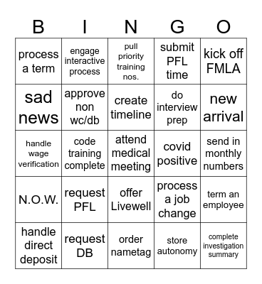 HR BINGO Coverall Bingo Card