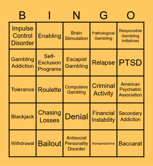 Gambling Addiction Bingo Card