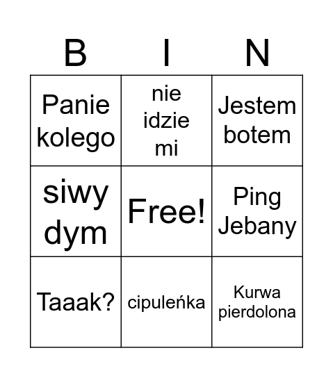 Zoltarowskie bingo 2 Bingo Card