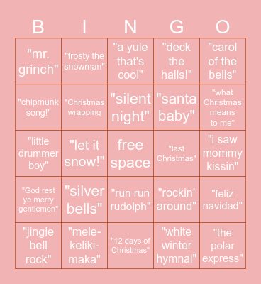 Holiday Songs Bingo! Bingo Card