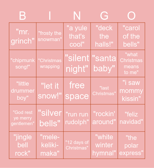 Holiday Songs Bingo! Bingo Card