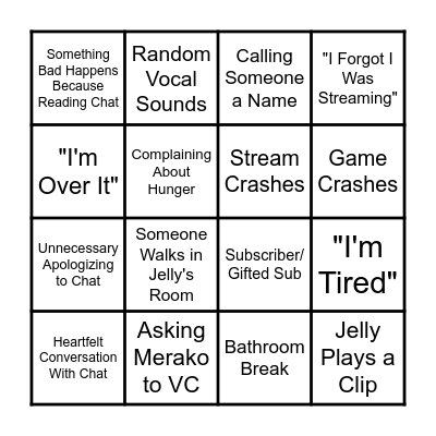 Jelly Stream Bingo Card