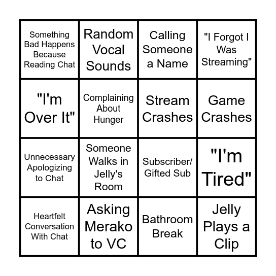 Jelly Stream Bingo Card
