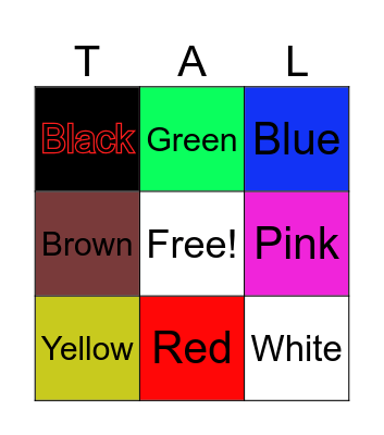 Talia colors Bingo Card