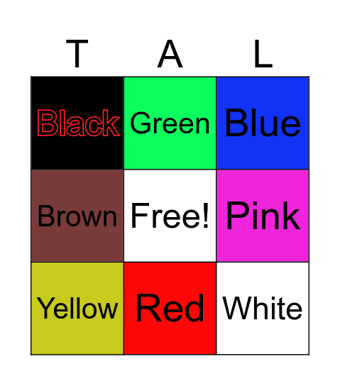 Talia colors Bingo Card