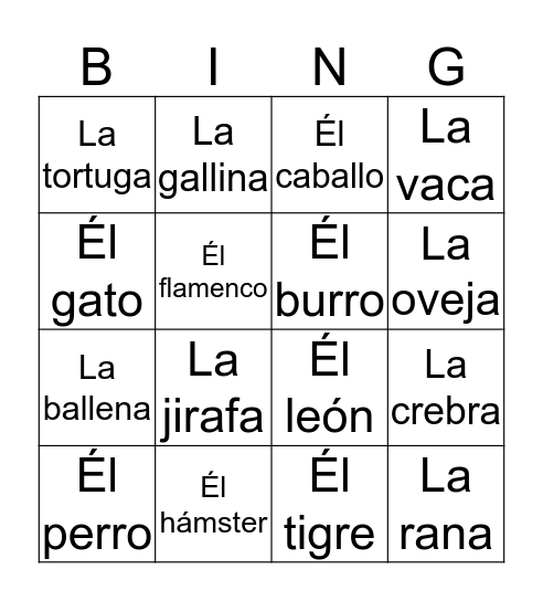 Los animales  Bingo Card