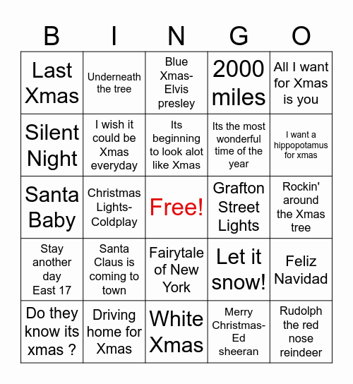 ESBS Payroll Xmas Bingo Card