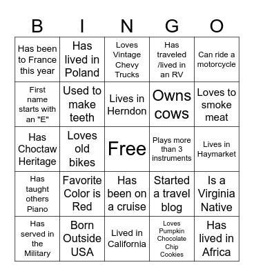 Microsoft Word  Bingo Card