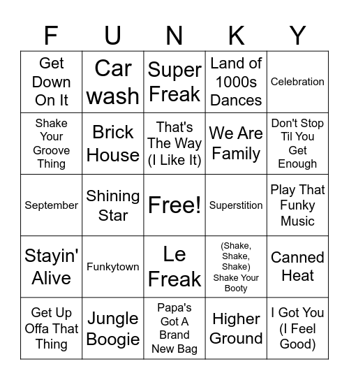 Funk Bingo Card