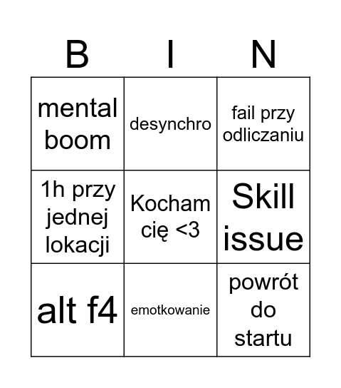 Fredzik i Bredzik Bingo Card