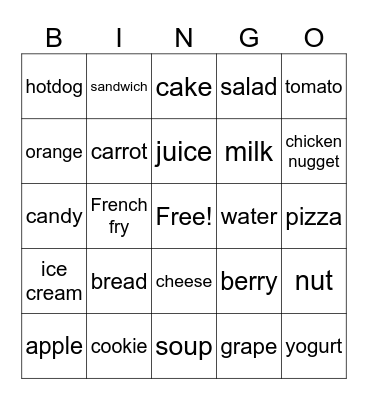 Food & Drnk Bingo Card