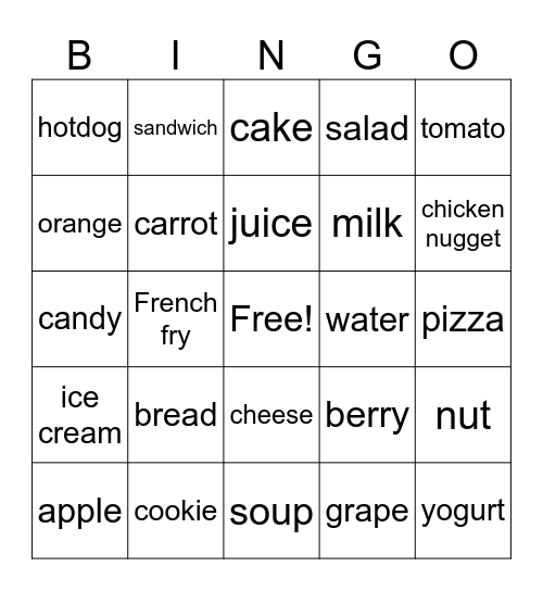 Food & Drnk Bingo Card
