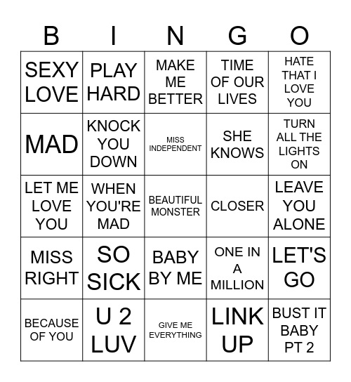 NE-YO Bingo Card