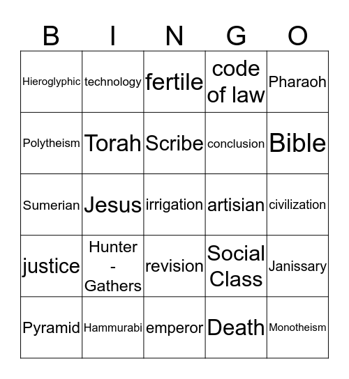 Ancient Civilization- Mesopotamia Bingo Card