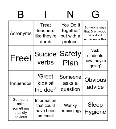 Menty B Bingo Card