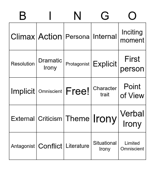 ENG 201 Review Bingo Card