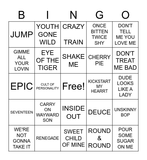 Round 2 -Hair Bands Bingo Card