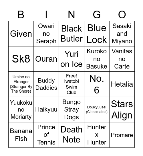 BL/Fujoshi/Yaoi pandering Bingo Card