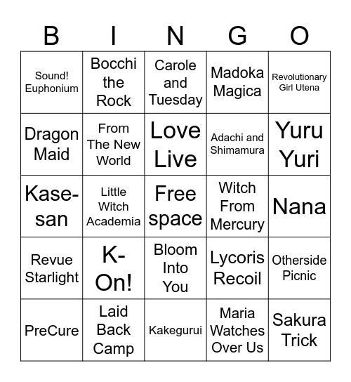 GL/Himejoshi/Himedanshi/Yuri pandering Bingo Card