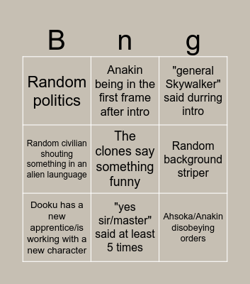 The star wars clone wars Bingo Card