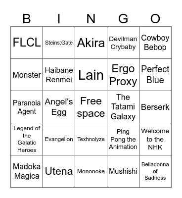 Elitist Anime Bingo Card