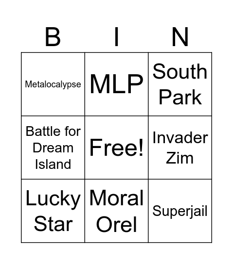 Scenecore/Spacehey Shows Bingo Card