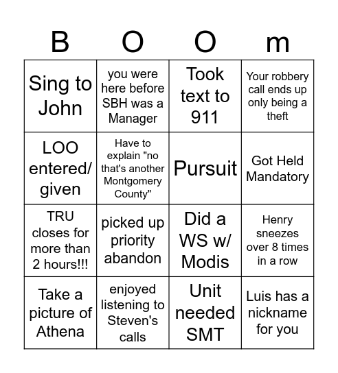 C Squad BOOM Bingo Card