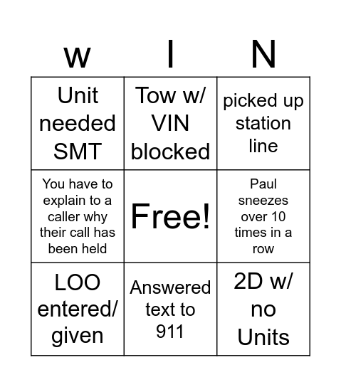 C Squad WIN Bingo Card