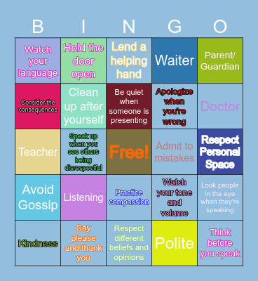 It's about Respect! Bingo Card
