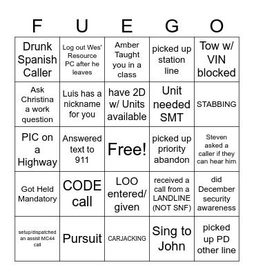 C Squad WIN Bingo Card