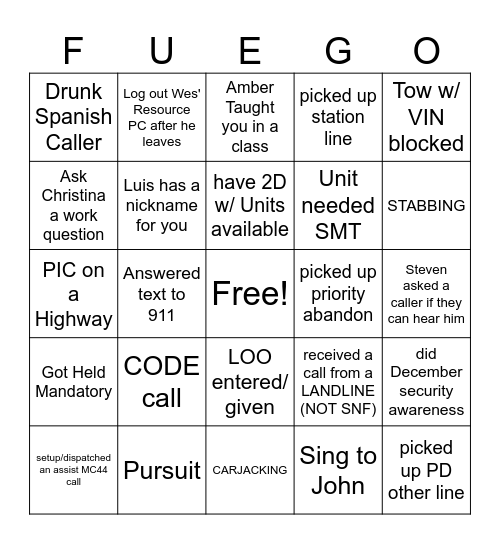 C Squad WIN Bingo Card