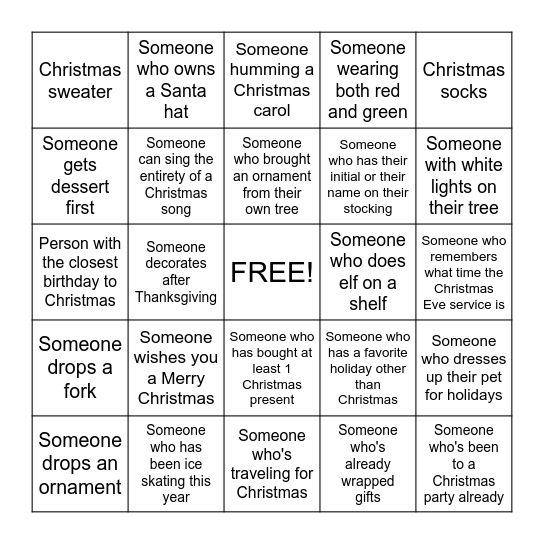 Christmas Party! Bingo Card