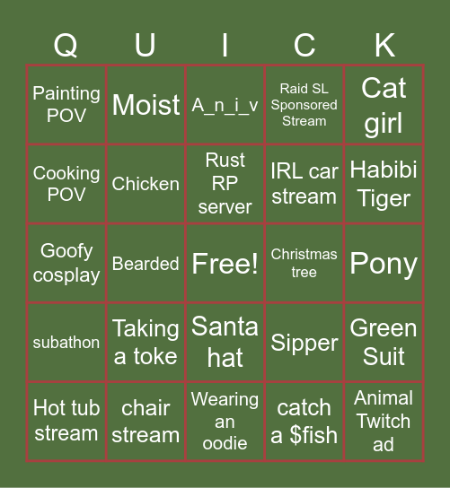 Ceradwyn's Quickmas Bingo Card