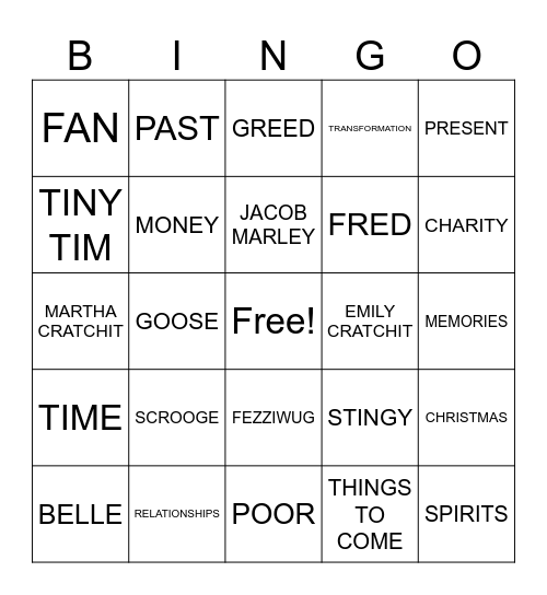 A CHRISTMAS CAROL Bingo Card