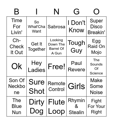 Beastie Boys Music Bingo Card